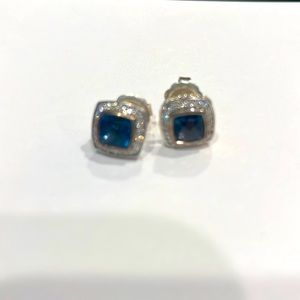David Yurman sterling silver diamond blue topaz Albion earrings